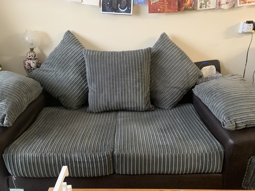Grey two seater small settee - small,