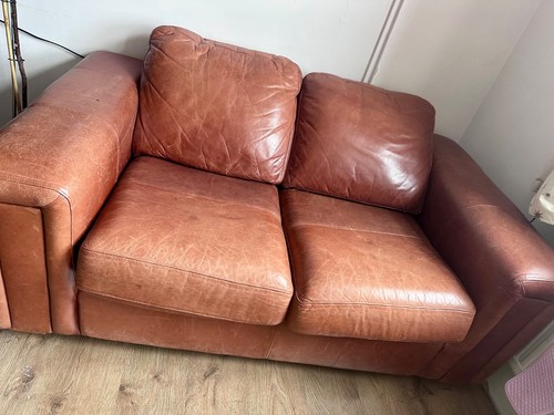 Small brown leather two seater - small,